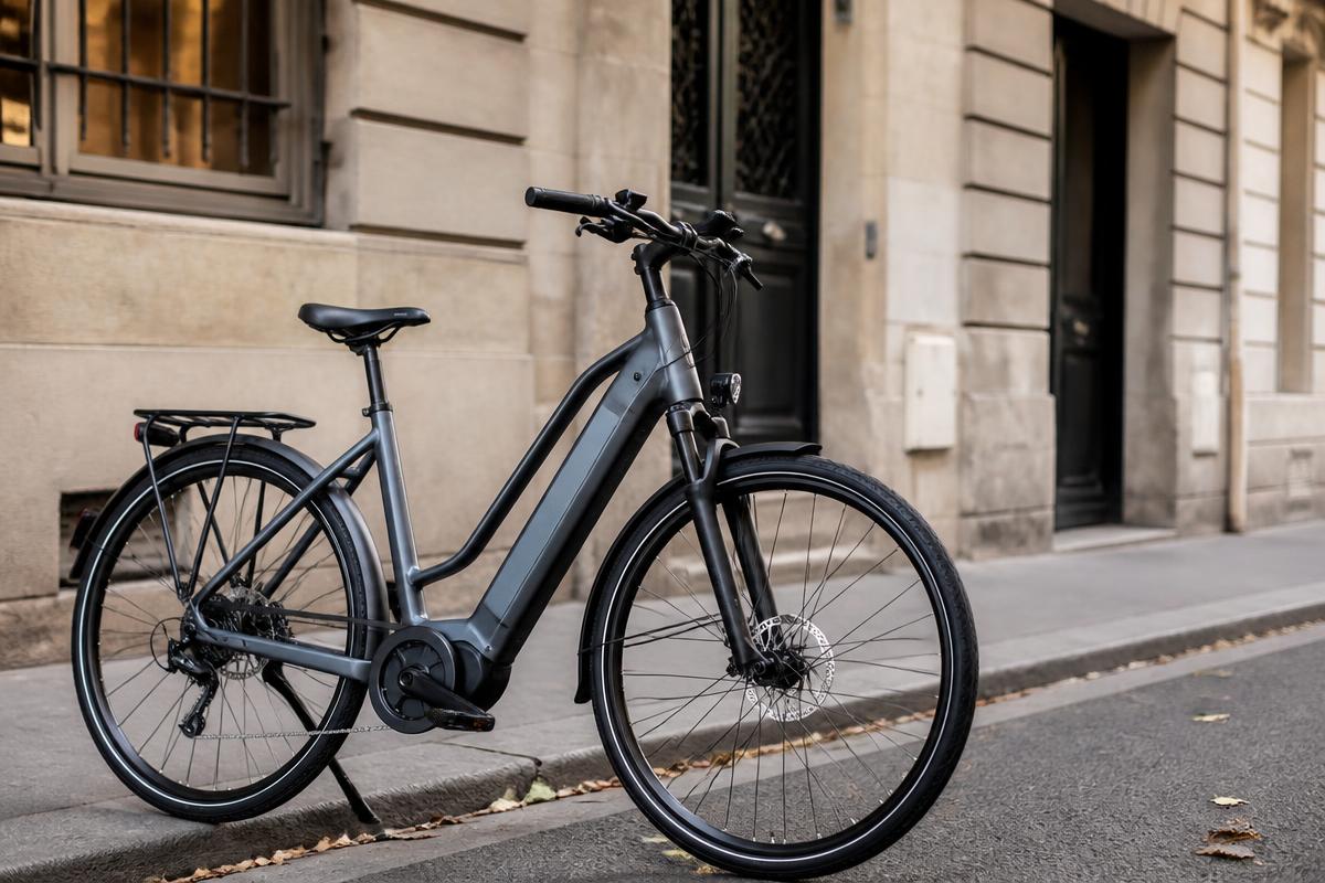 Vélo électrique premium en environnement urbain européen